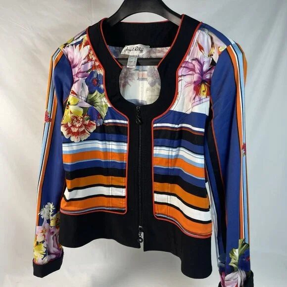 Joseph Ribkoff Floral & Stripe Zip Jacket – Size 10 (CAN/USA) - Picture 1 of 15
